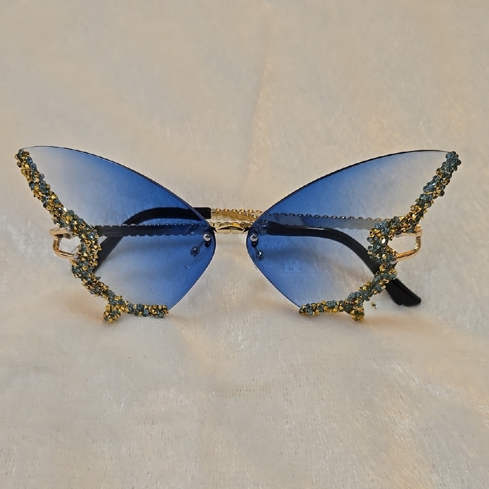 Blue Embellished  Butterfly Sunglasses